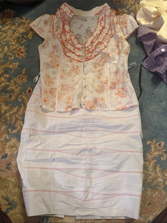 Other - White and Orange Floral Embroidered Women's Skirt Set